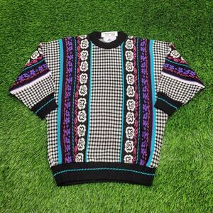 Vintage 80s Colorful Sweater Womens Medium 19x25 Dolman